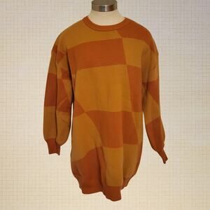 Oversized Checkered Knit Sweater Orange Yellow Lalavon Size Large